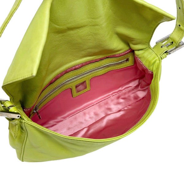 Fendi Green + Pink Leather Baguette Bag