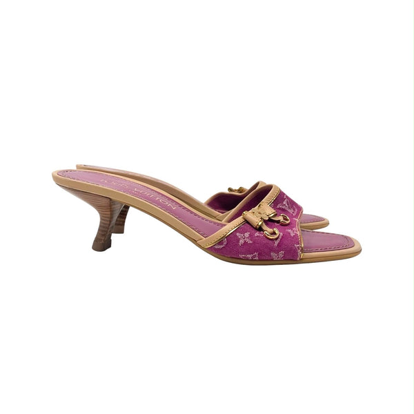 Louis Vuitton Pink Denim Monogram Kitten Heels