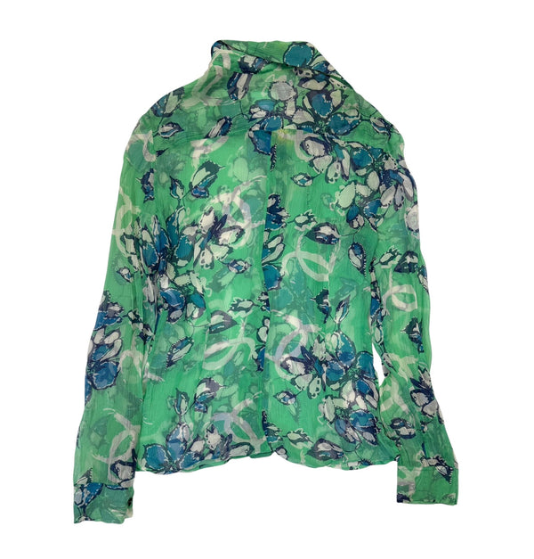 Chanel Green Floral Logo Button Down