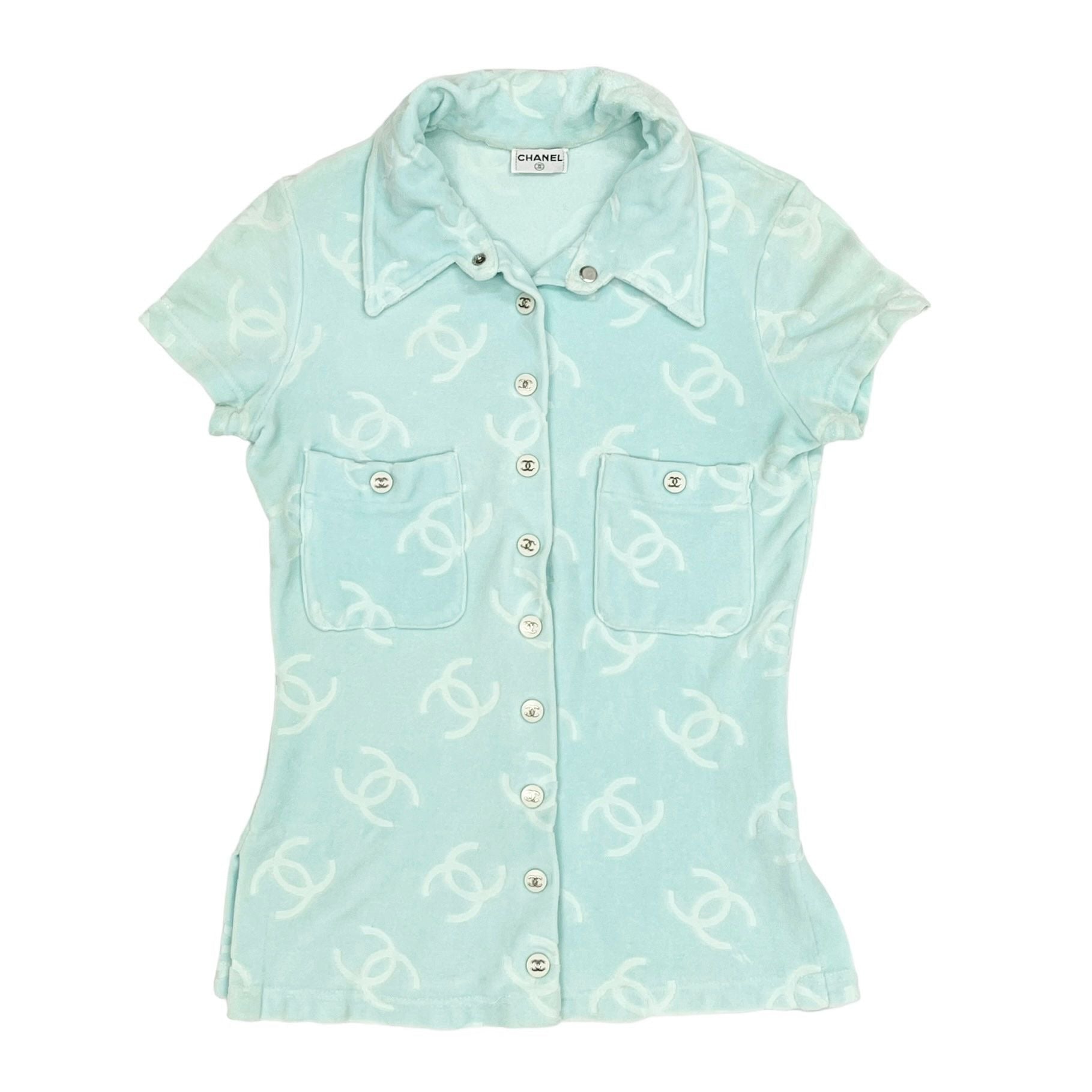 Chanel Turquoise Velour Button Down