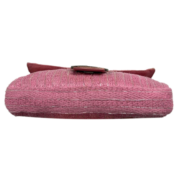 Fendi Pink Beaded Cow Print Baguette Bag