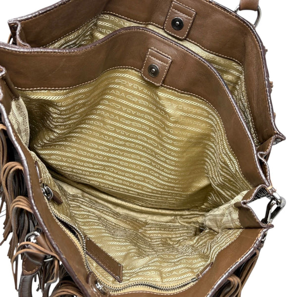 Prada Brown Fringe Leather Shoulder Bag