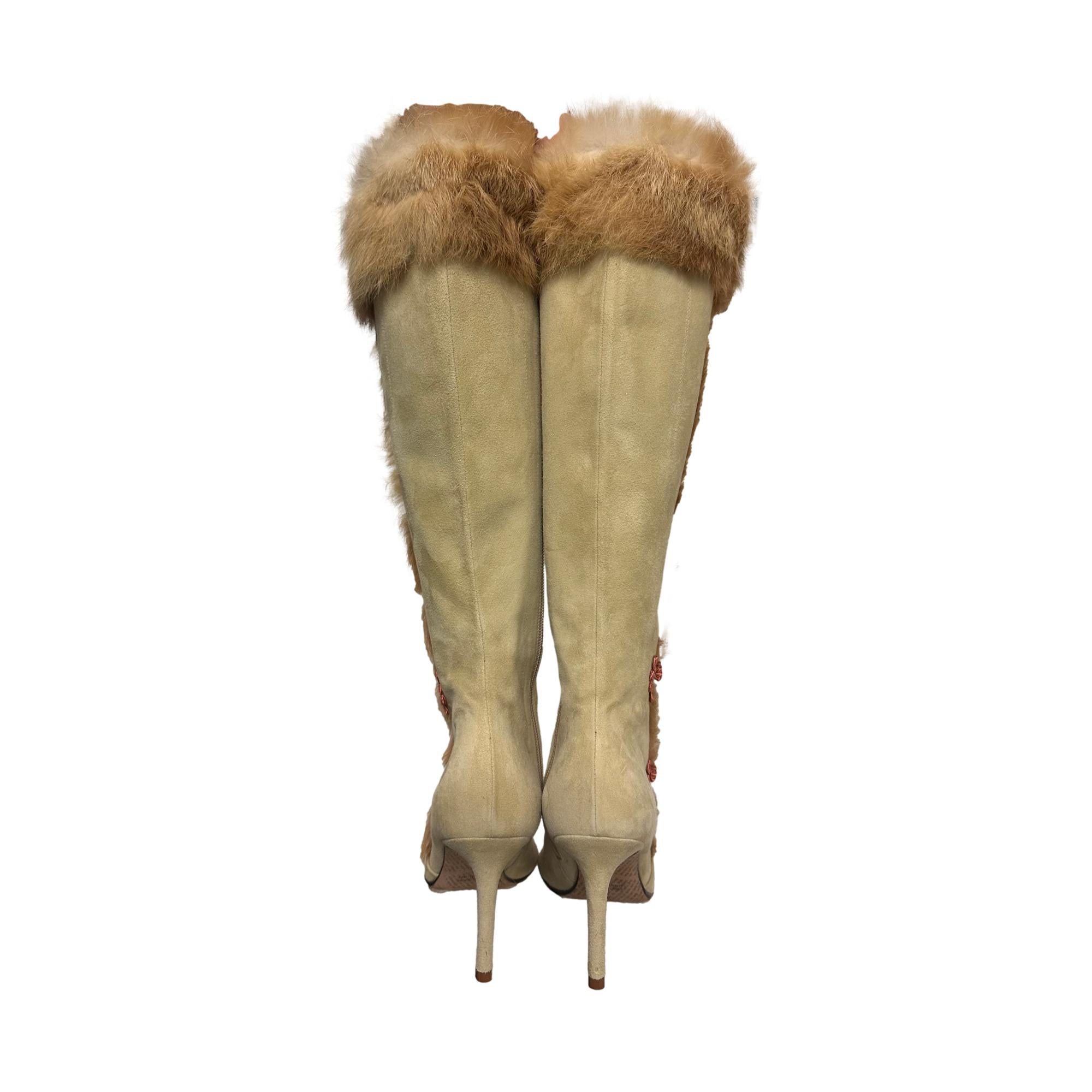 John Galliano Suede Fur Boots