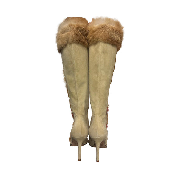 John Galliano Suede Fur Boots