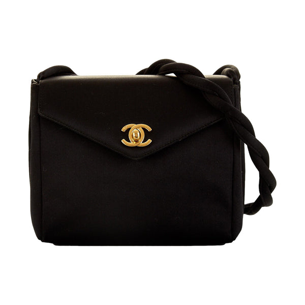 Chanel Black Satin Braided Strap Bag