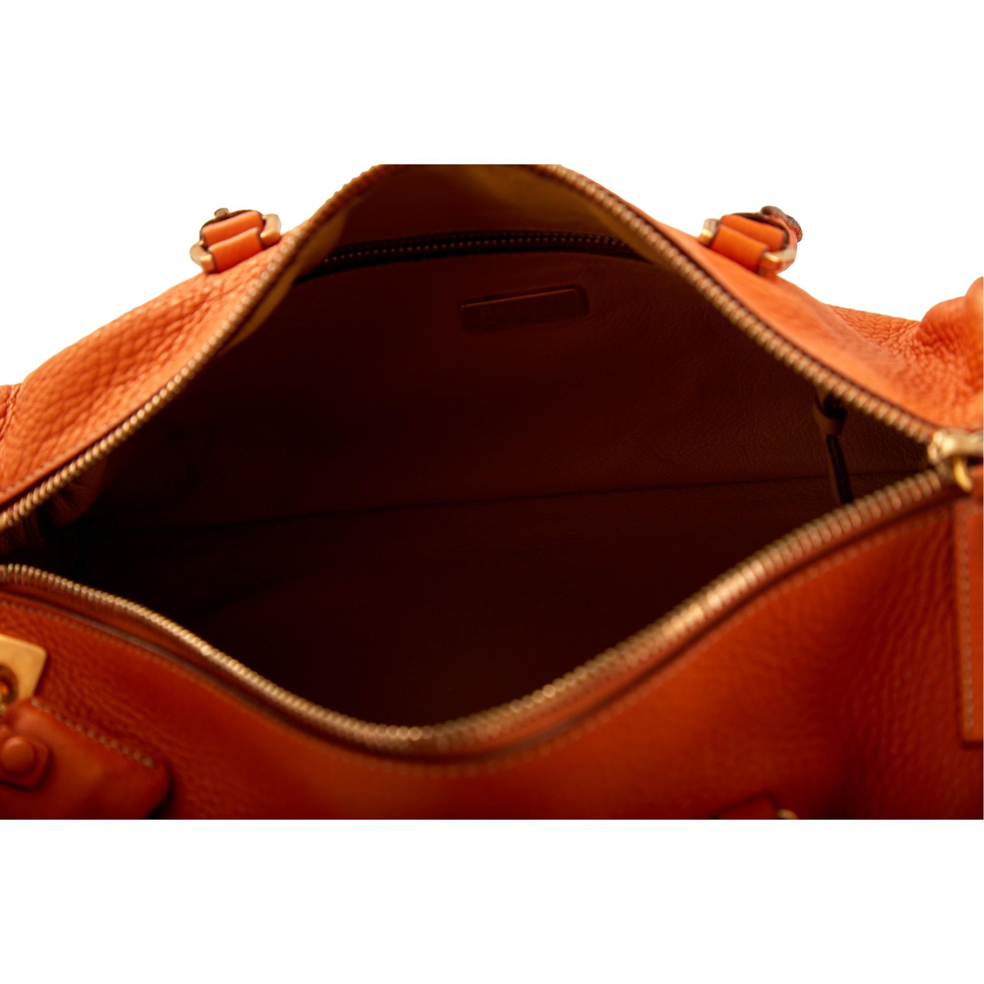Prada Orange Leather Barrel Handle Bag
