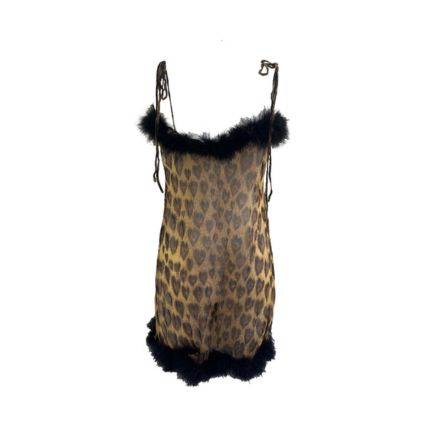 Moschino Sheer Cheetah Feather Dress