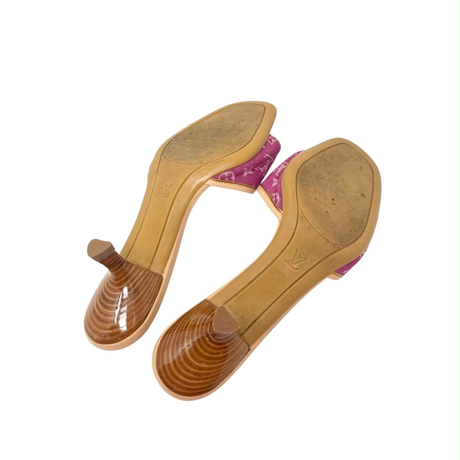 Louis Vuitton Pink Denim Monogram Kitten Heels