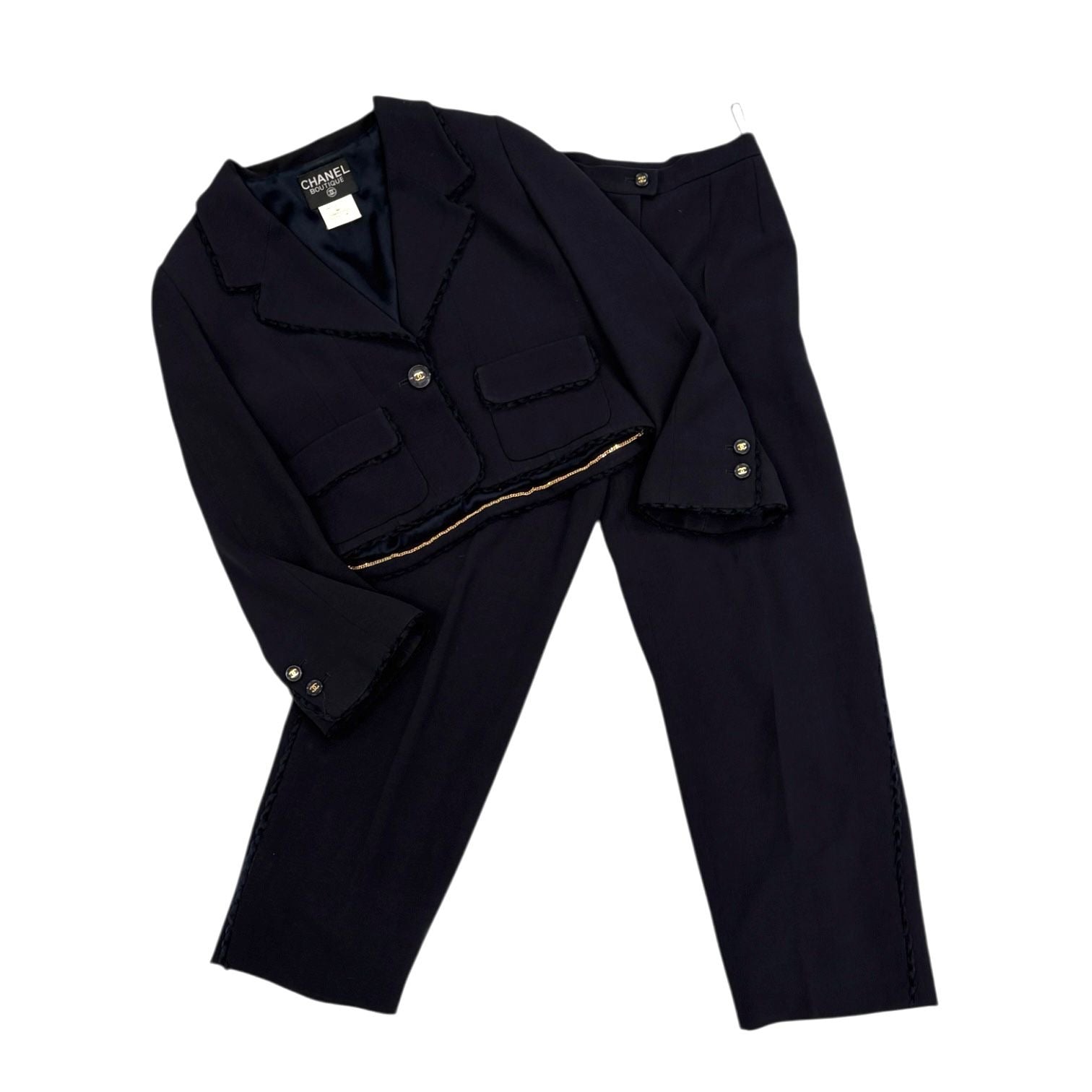 Chanel Navy Ruffle Cropped Jacket Set