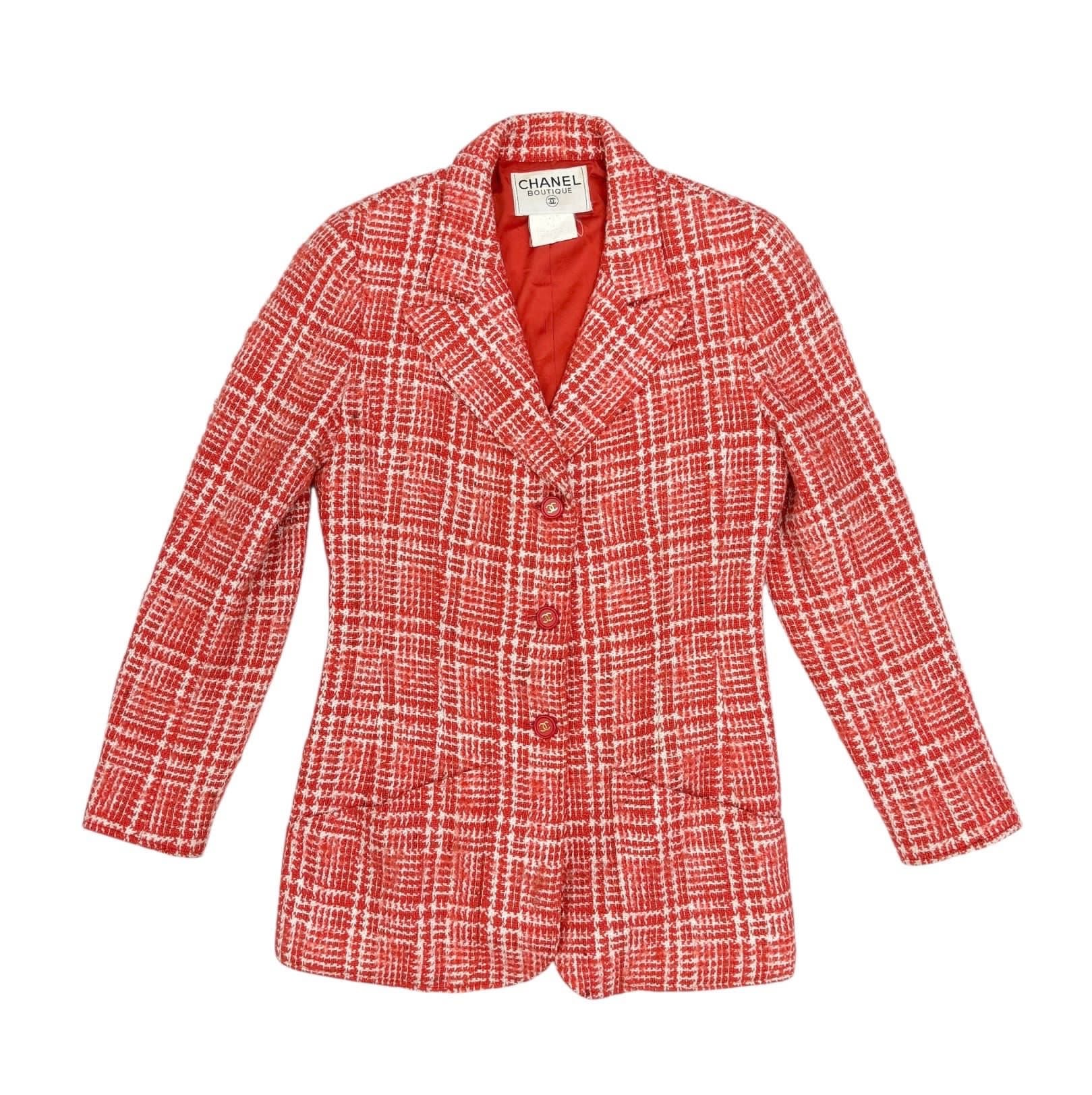Chanel '97 Red + White Tweed Jacket