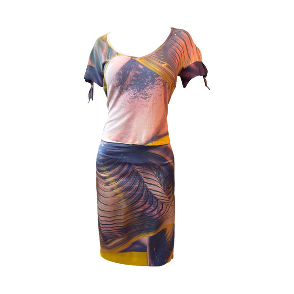 Roberto Cavalli Multicolor Wave Print Skirt Set