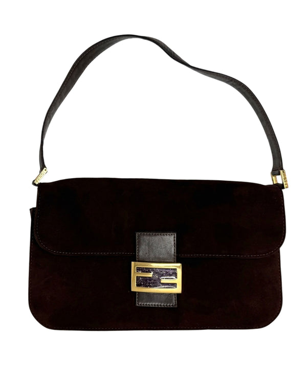 Fendi Brown Suede Baguette Bag