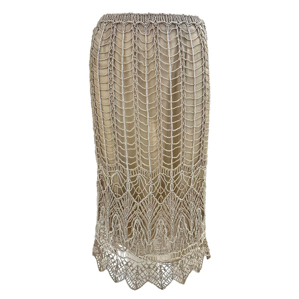 Valentino Boutique Ivory Silk Beaded Skirt