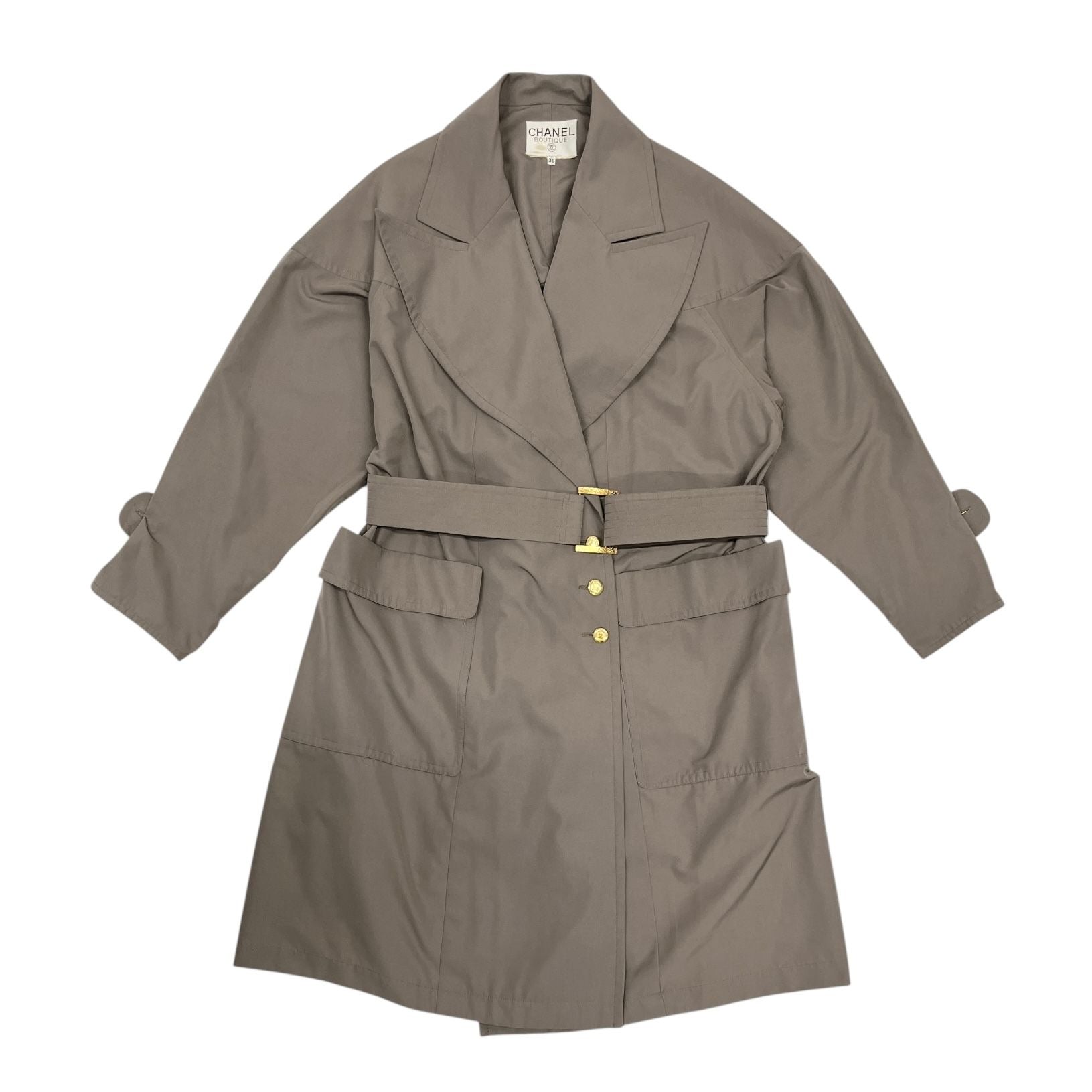 Chanel Taupe Logo Belted Trench Coat