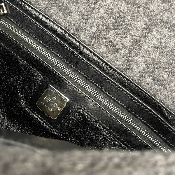 Fendi Grey Wool Logo Baguette Bag