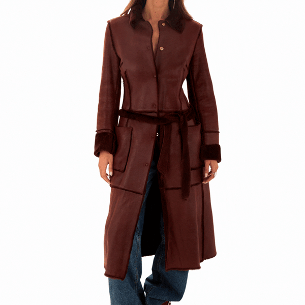 Dolce & Gabbana Burgundy Shearling Trench