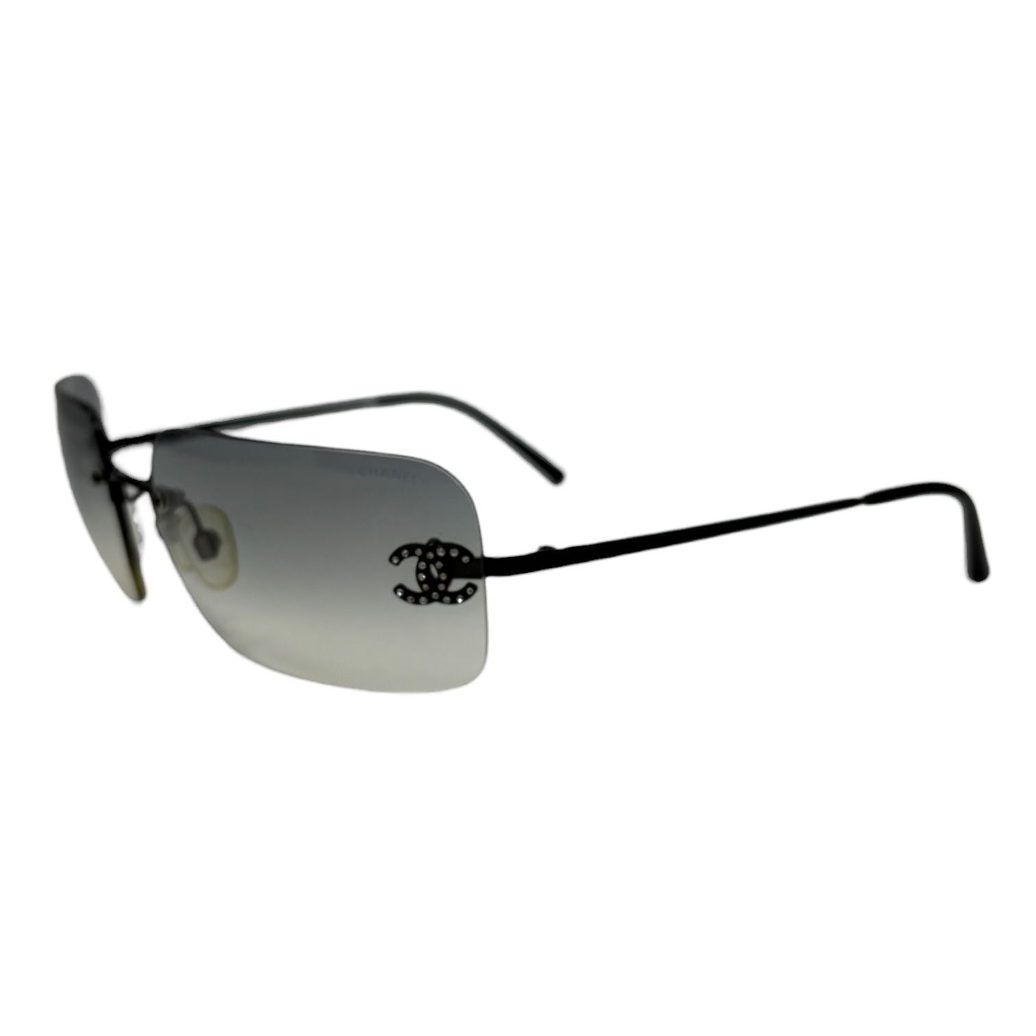Chanel Black Rhinestone Rimless Sunglasses