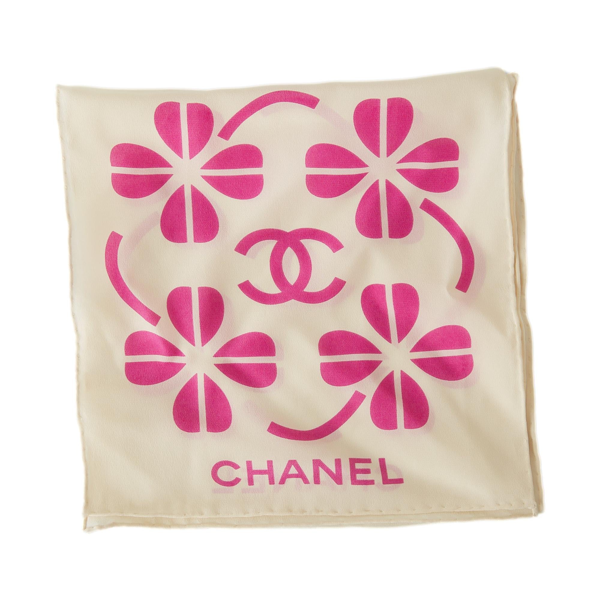 Chanel Ivory + Hot Pink Logo Headscarf