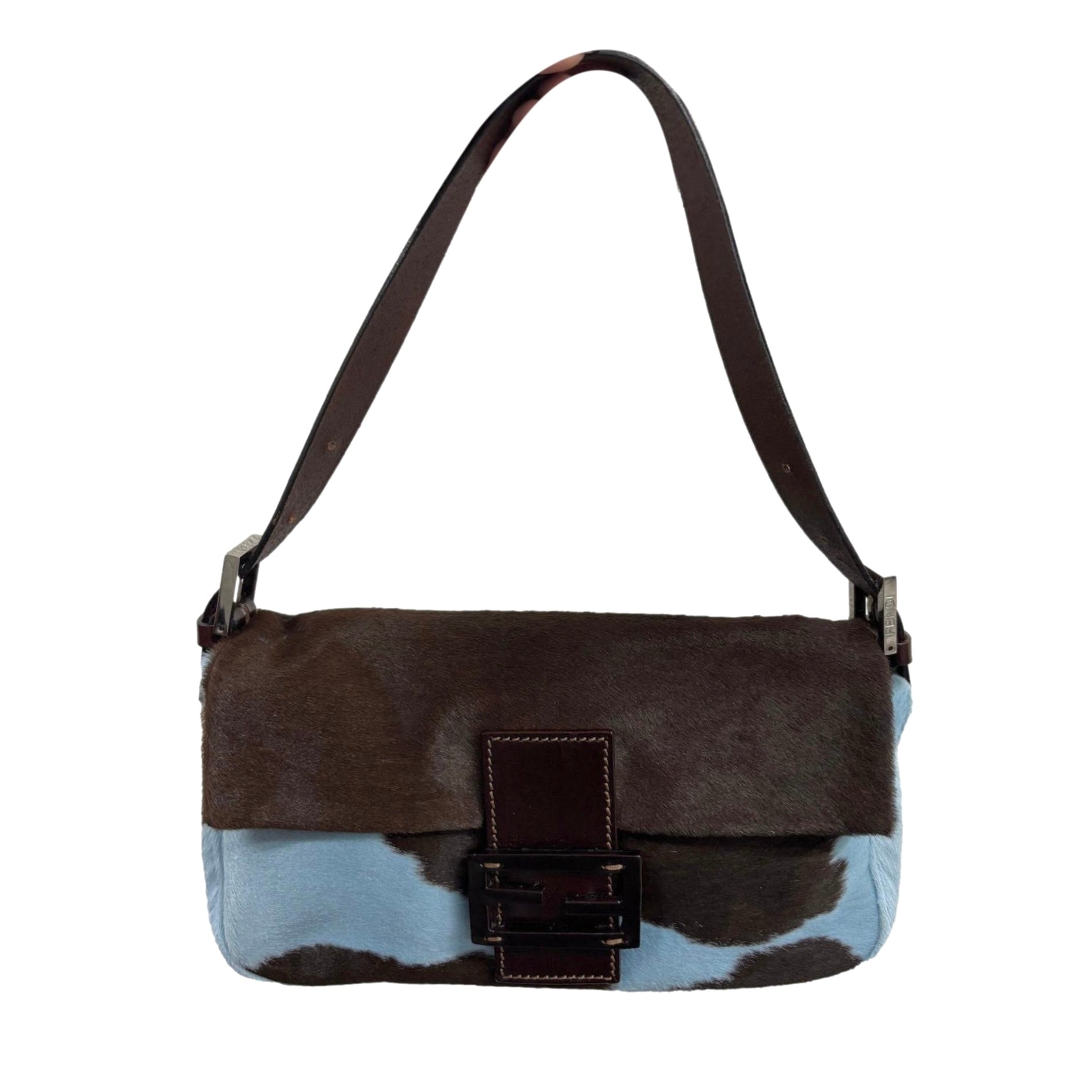 Fendi Blue Cow Print Baguette