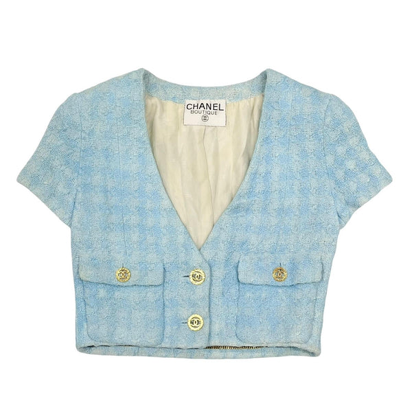 Chanel Blue Cropped Short Sleeve Jacket