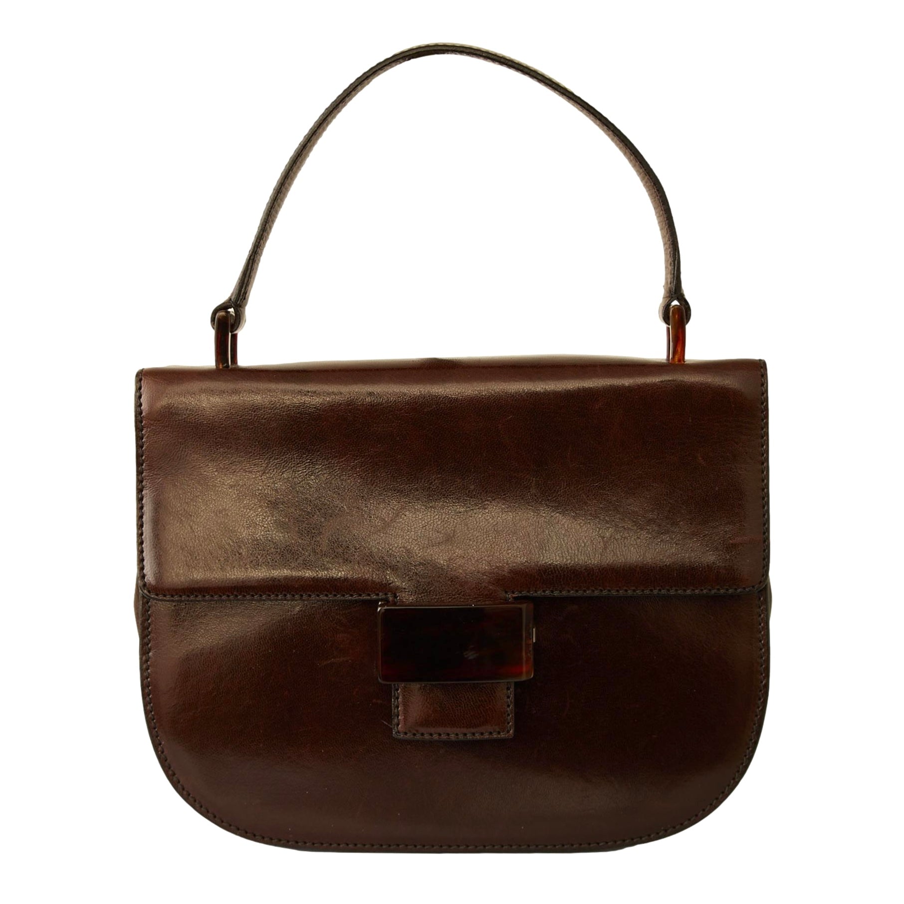 Prada Brown Tortoise Latch Top Handle Bag