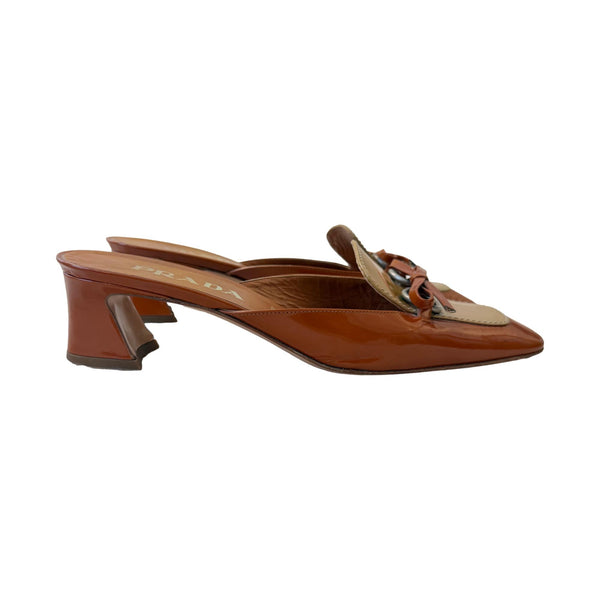 Prada Brown Patent Block Heels