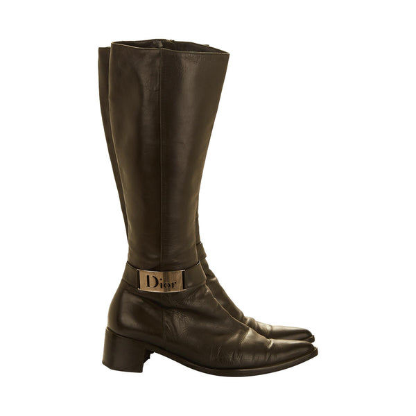 Dior Black Leather Logo Boots