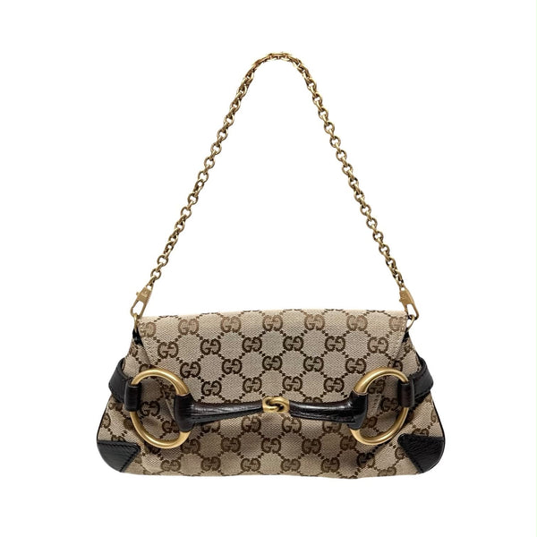 Gucci Beige Horsebit Logo Shoulder Bag