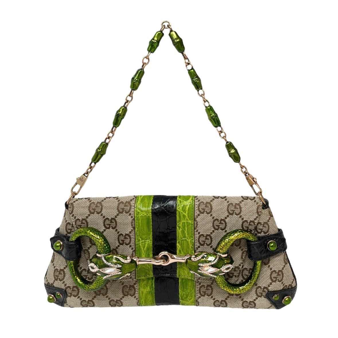 Gucci Horsebit Snakeskin Shoulder Bag