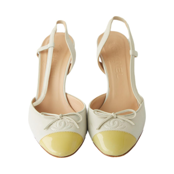 Chanel Ivory + Green Leather Bow Heels