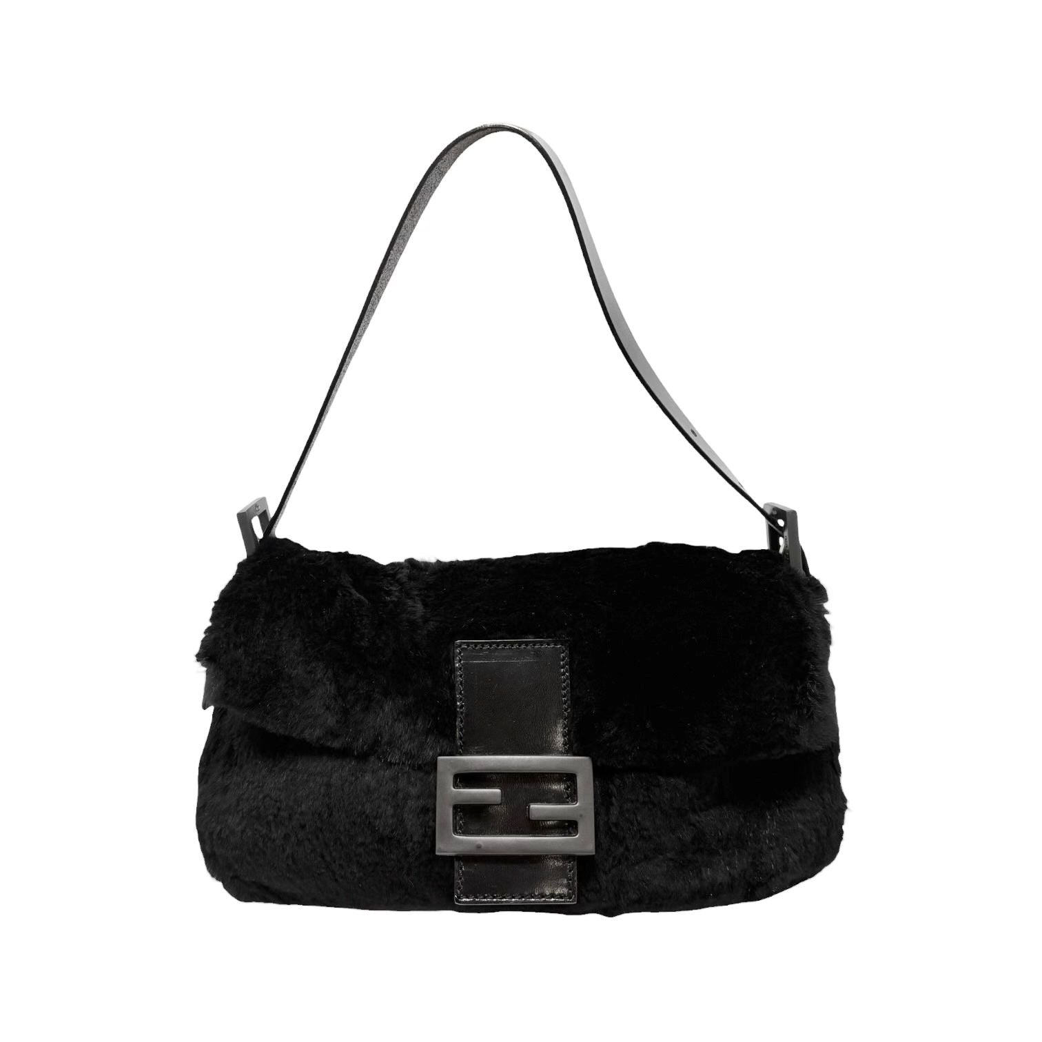 Fendi Black Fur Baguette Bag
