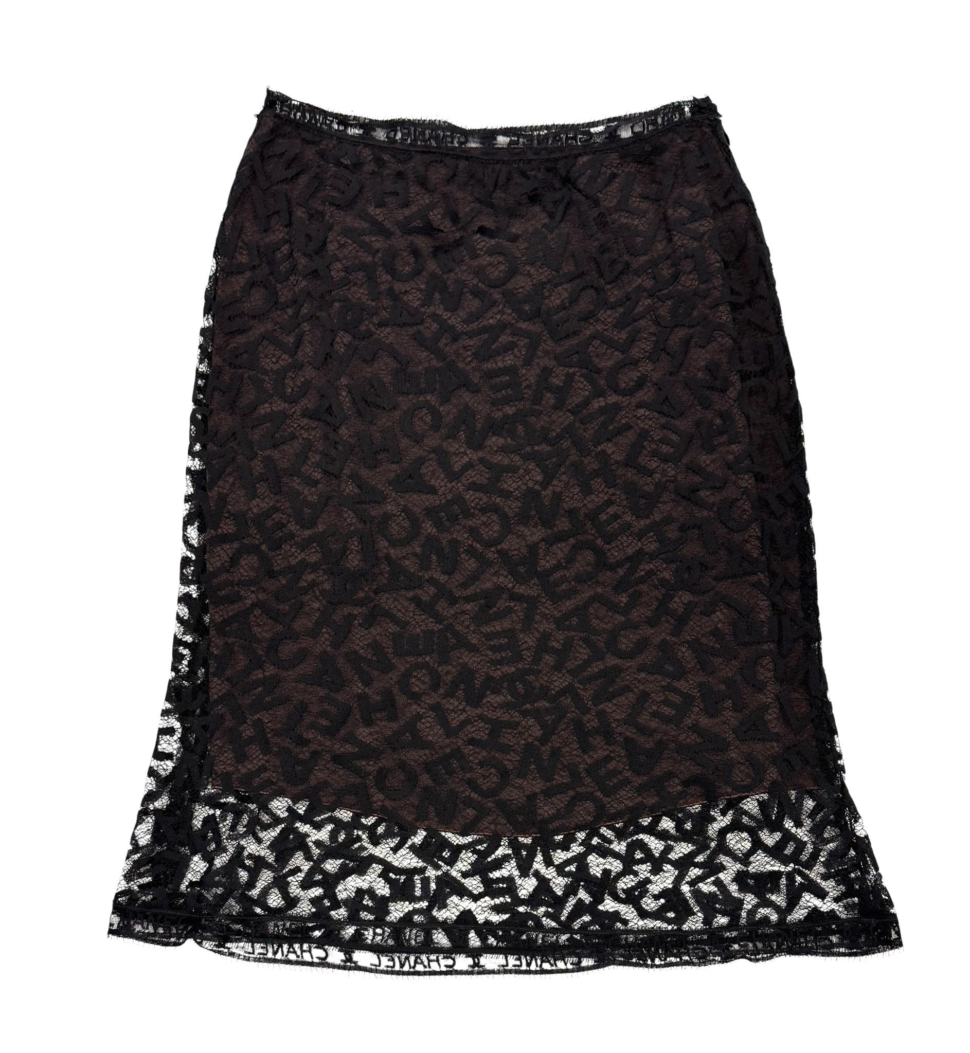 Chanel Black Lace Logo Skirt