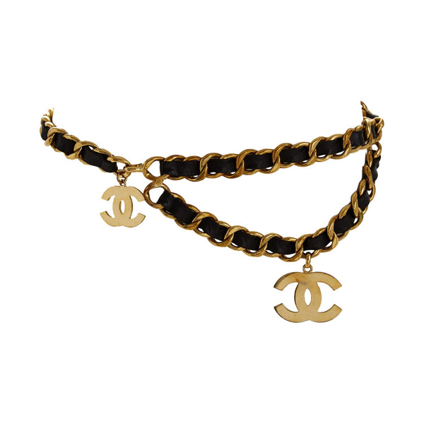 Chanel Black + Gold Jumbo Logo Chain Belt