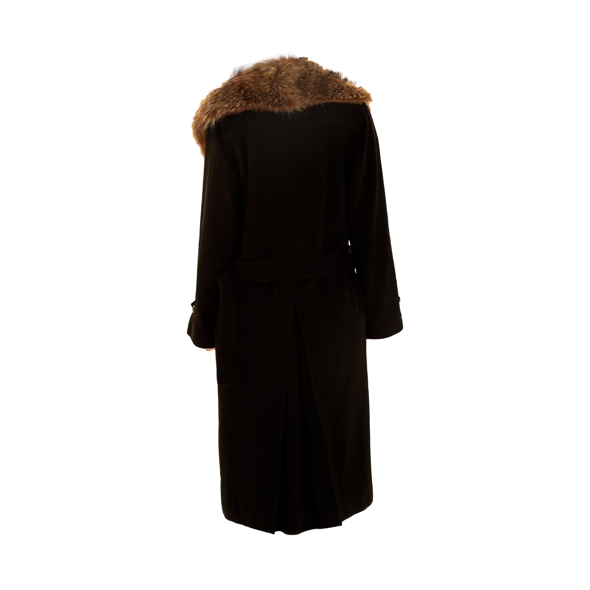 Dolce & Gabbana Black Wool Fur Collar Coat