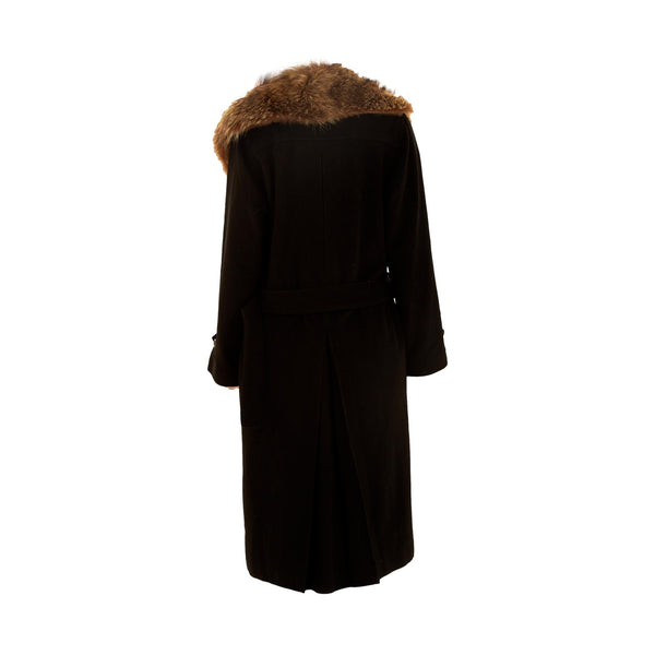Dolce & Gabbana Black Wool Fur Collar Coat