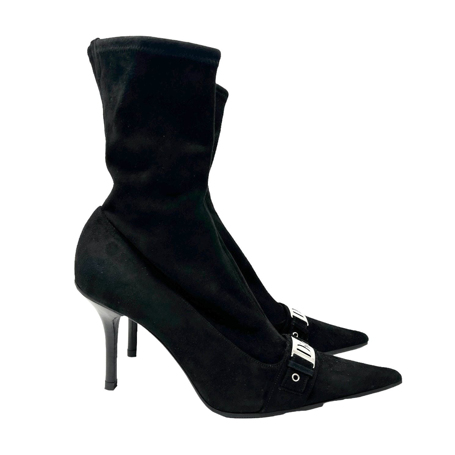 Dior Black Suede Logo Heel Boots