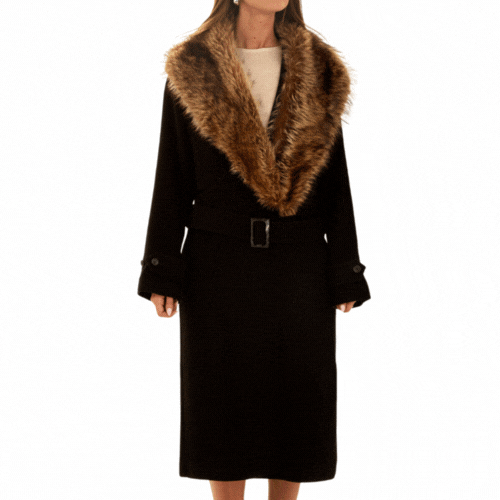 Dolce & Gabbana Black Wool Fur Collar Coat