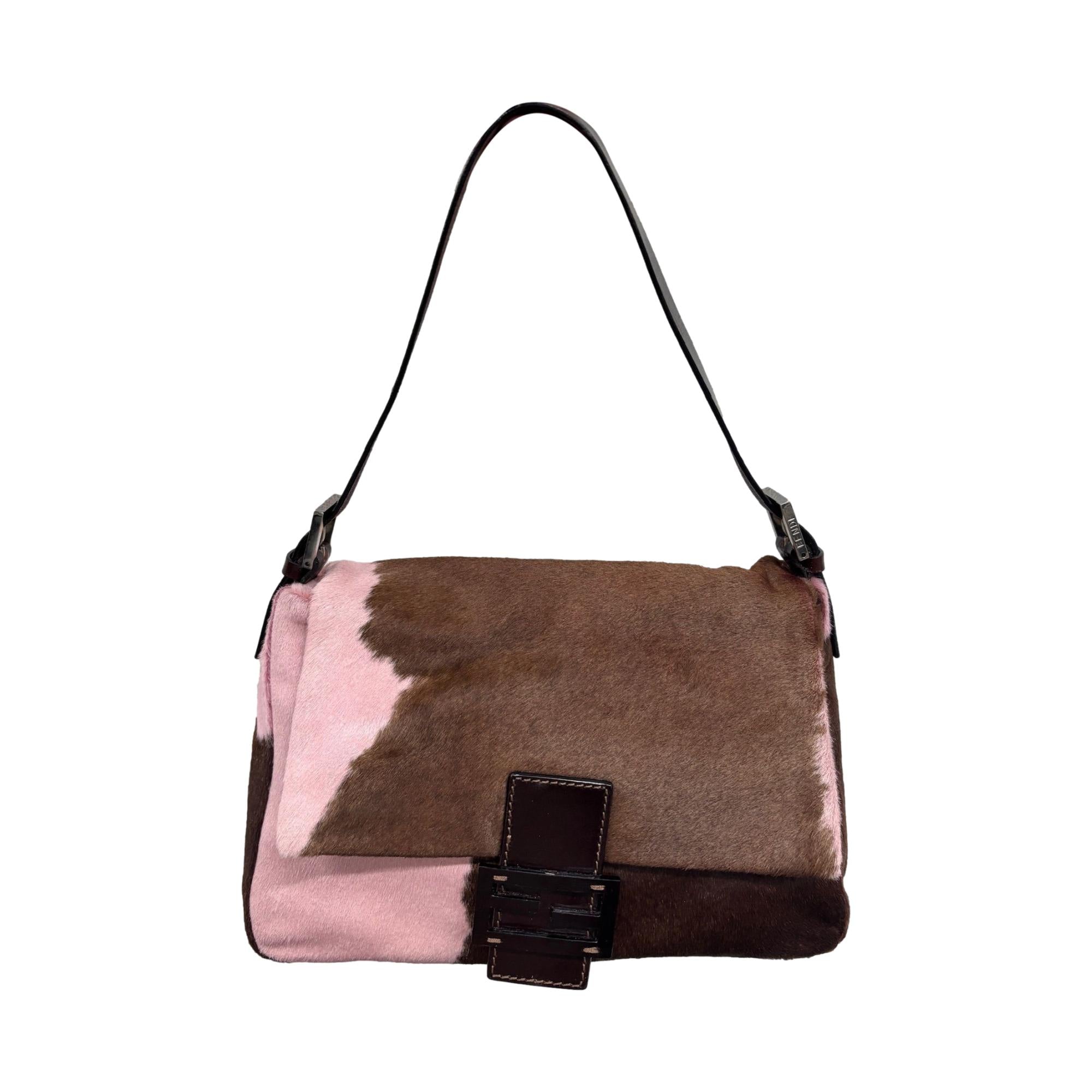 Fendi Pink Cow Print Mama Baguette Bag