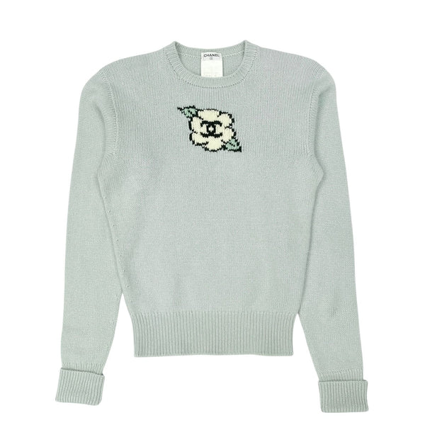 Chanel Baby Blue Cashmere Camelia Sweater – Treasures of NYC