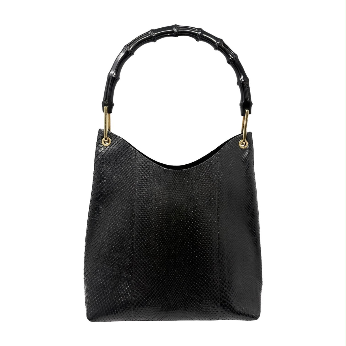 Gucci Black Snakeskin Bamboo Shoulder Bag