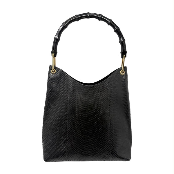 Gucci Black Snakeskin Bamboo Shoulder Bag