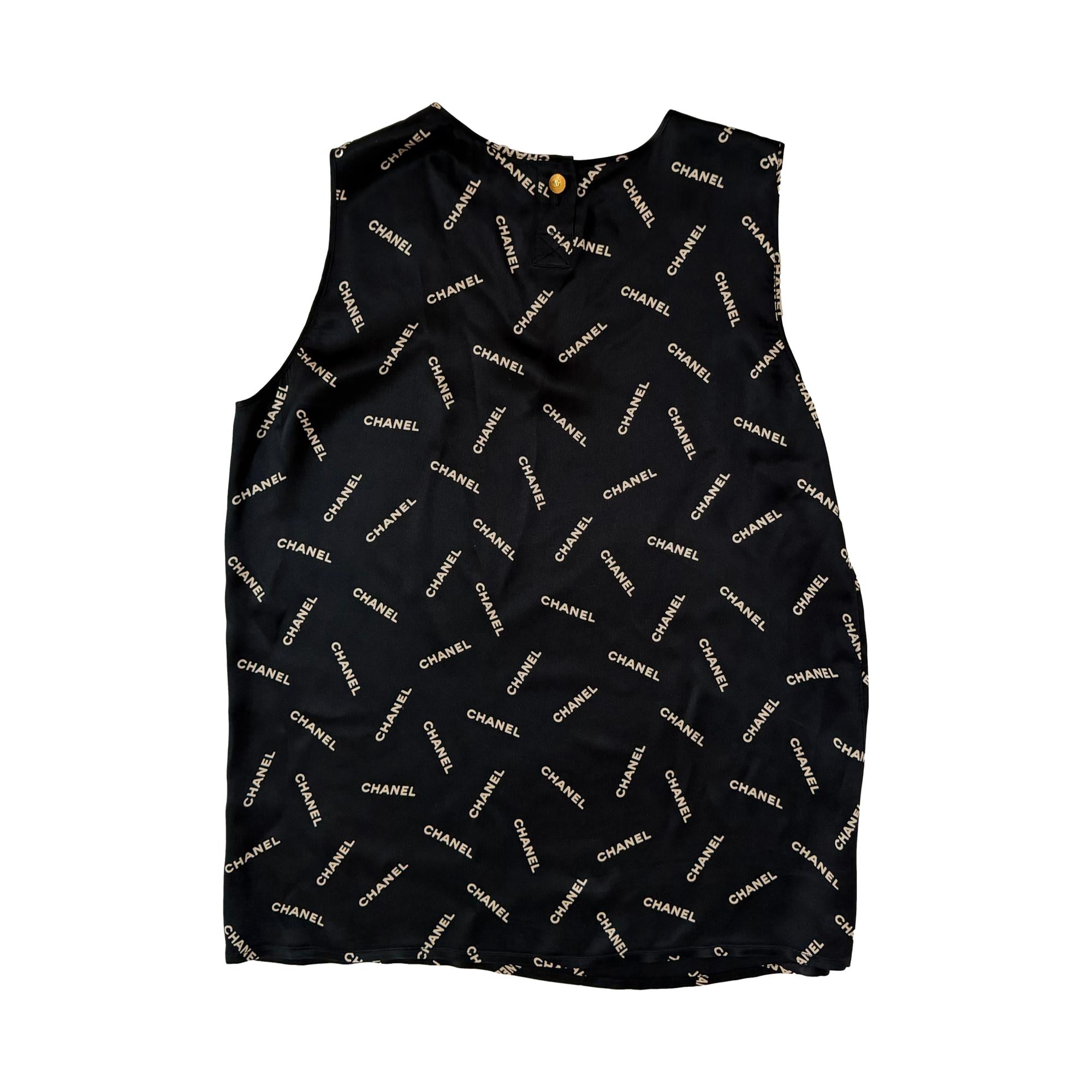 Chanel Black Logo Silk Tank Top