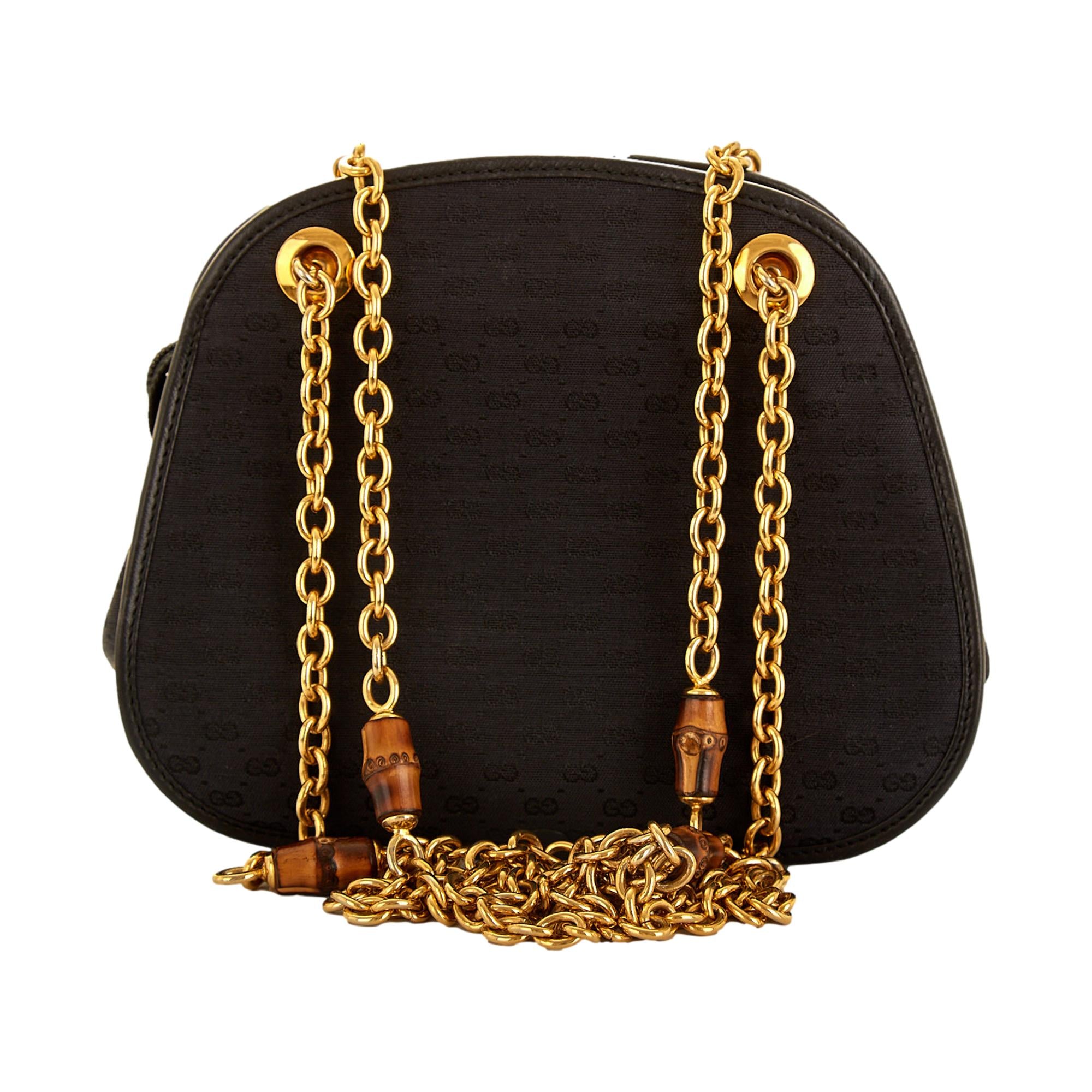 Gucci Black Monogram Bamboo Chain Bag