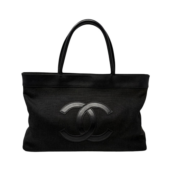 Chanel Black Canvas/Leather Shoulder Tote