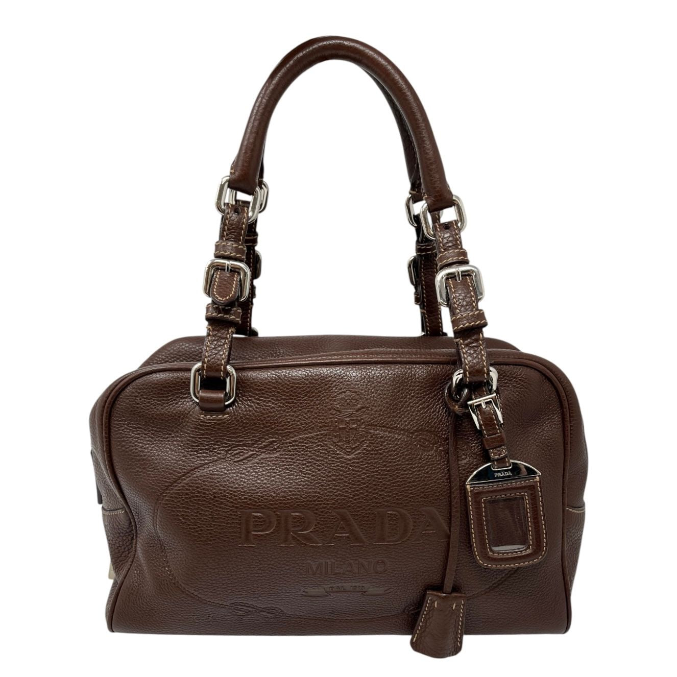 Prada Brown Leather Logo Shoulder Bag
