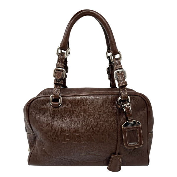 Prada Brown Leather Logo Shoulder Bag