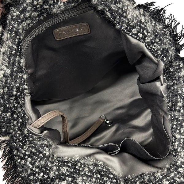 Chanel Black Leather Tweed Shoulder Bag