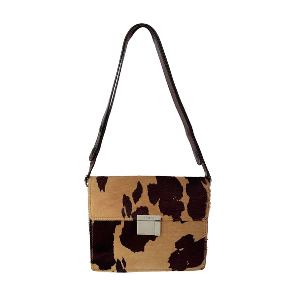 Fendi Brown Cowprint Calfhair Shoulder Bag