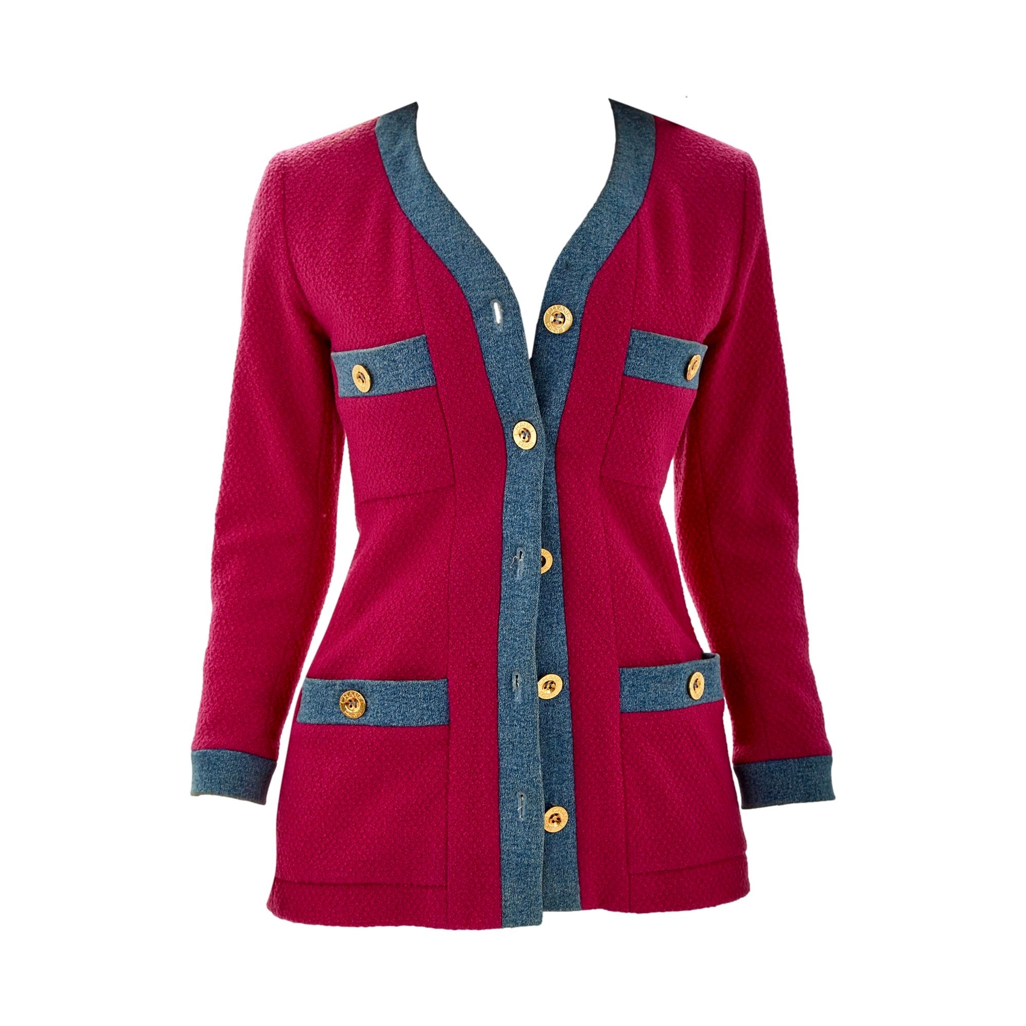 Chanel Multi Pink Denim Trim Jacket