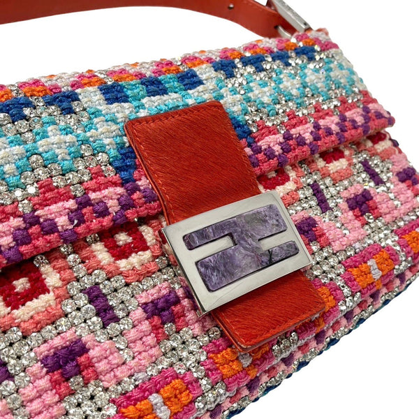 Fendi Multicolor Woven Rhinestone Baguette Bag